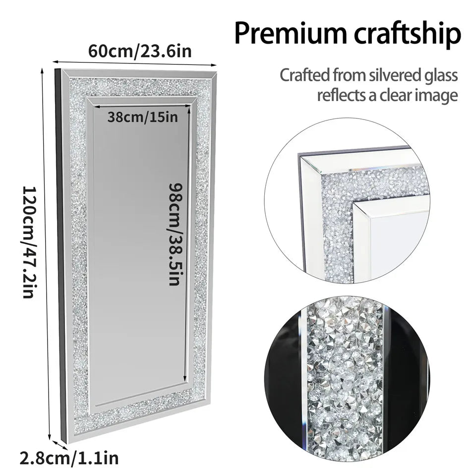 Wall-Mounted Large Rhinestone Diamond Frameless Vanity Mirror