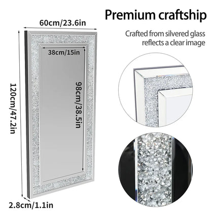 Wall-Mounted Large Rhinestone Diamond Frameless Vanity Mirror