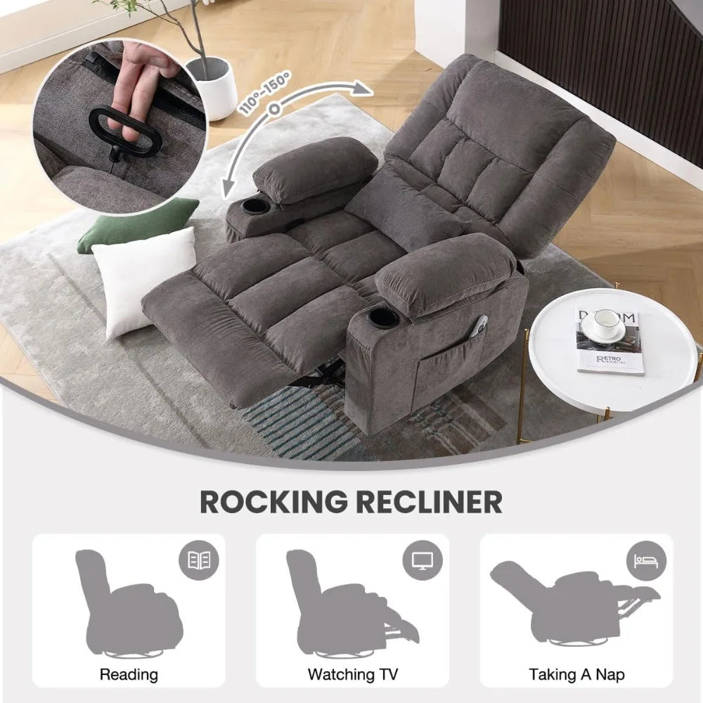 Oversized Massage Recliner Chair with Heating, USB Port & Cup Holder