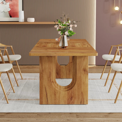Modern 71" Dining Table for 6 to 8 People with Wood Pedestal Base