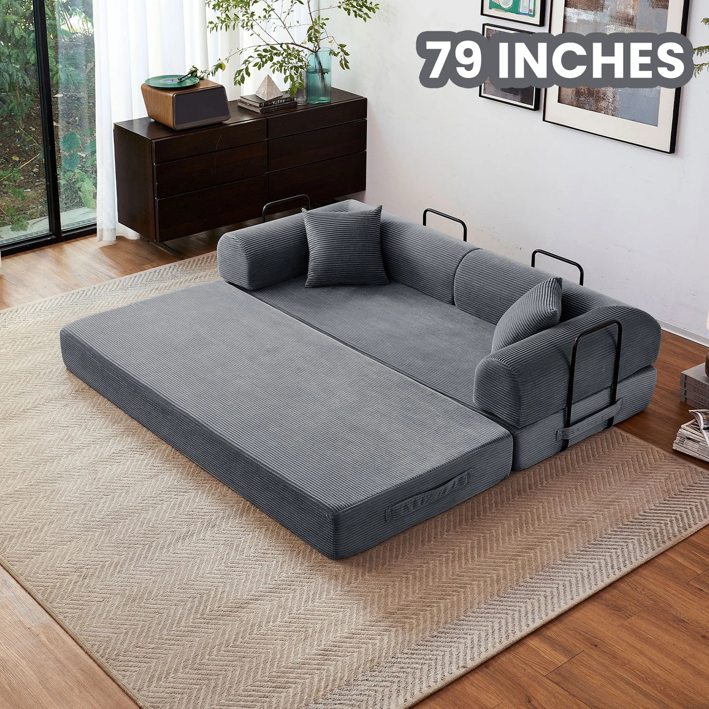 79'' Boneless Couch Foldable Convertible Futon Sleeper Sofa
