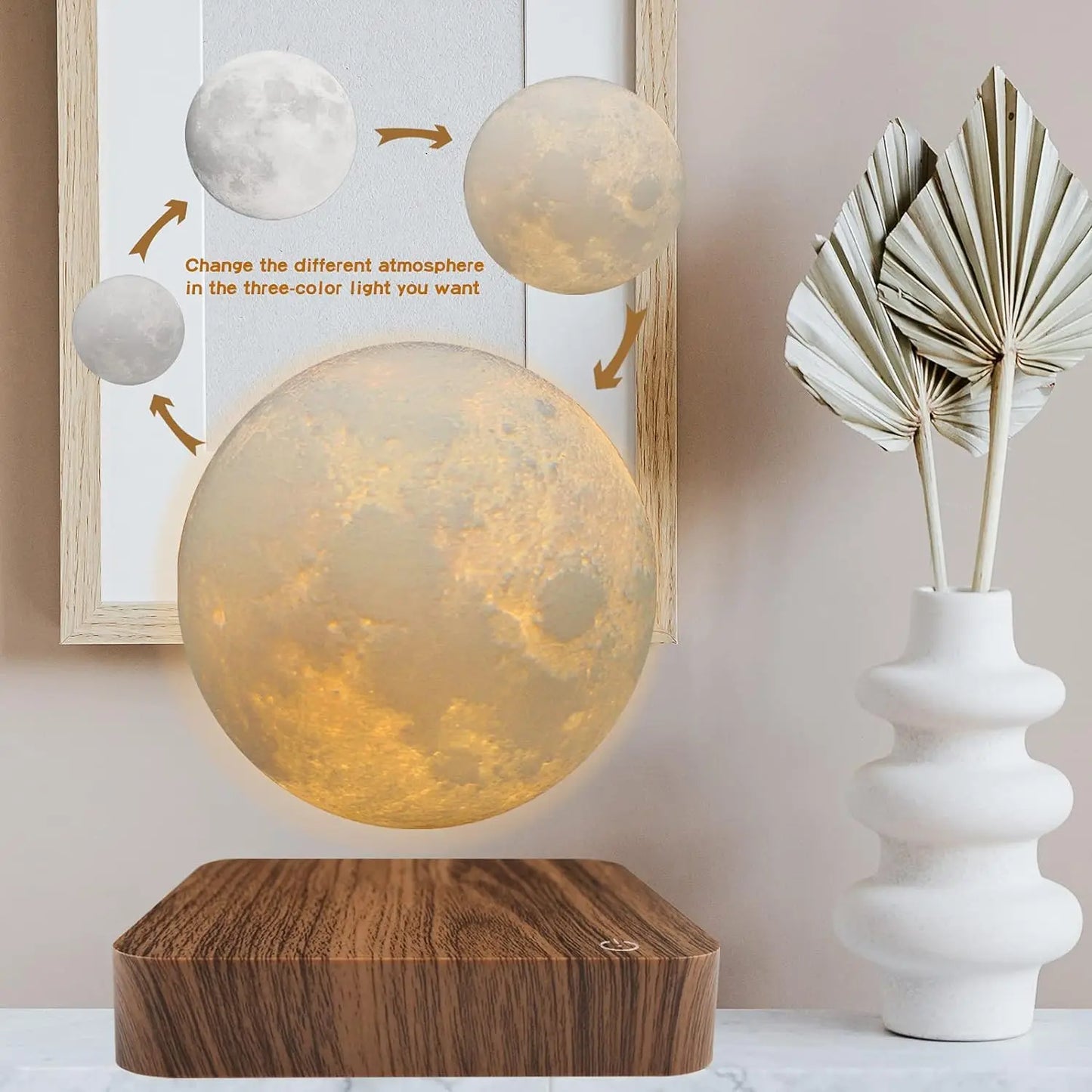 Magnetic Floating Rotating Moon Lamp with Wooden Base