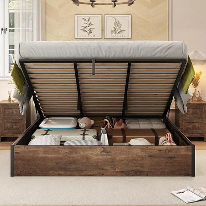Lift Up Storage Bed, King/Queen/Full Bed Frame with Storage Underneath