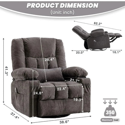 Oversized Massage Recliner Chair with Heating, USB Port & Cup Holder