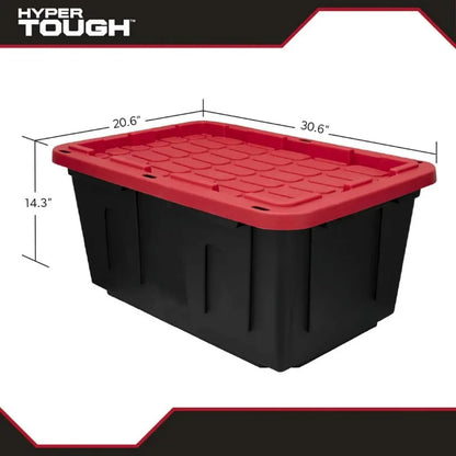 (6 pack/ 4pack) Hyper Tough 27 Gallon Large Storage Bin, 27 Gallon Plastic Storage Container with Snap-On Lid, Black and Red