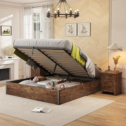 Lift Up Storage Bed, King/Queen/Full Bed Frame with Storage Underneath