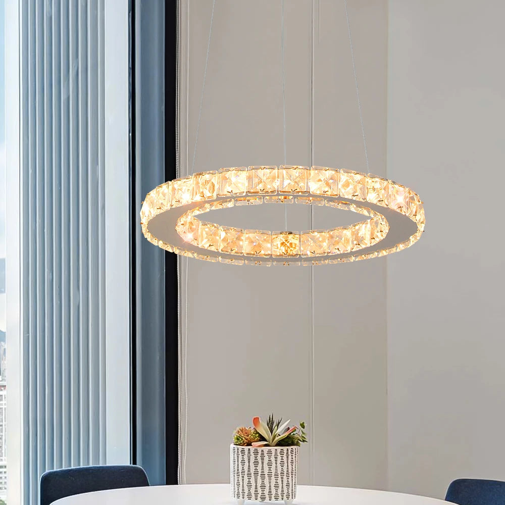 Dimmable LED Pendant Crystal Rings Chandelier
