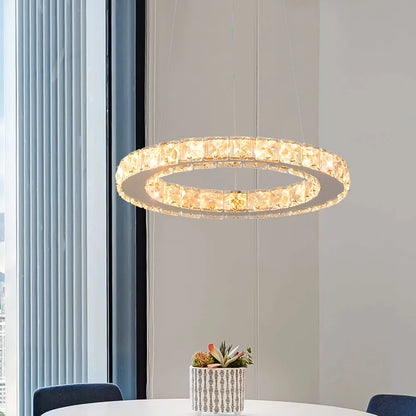 Dimmable LED Pendant Crystal Rings Chandelier