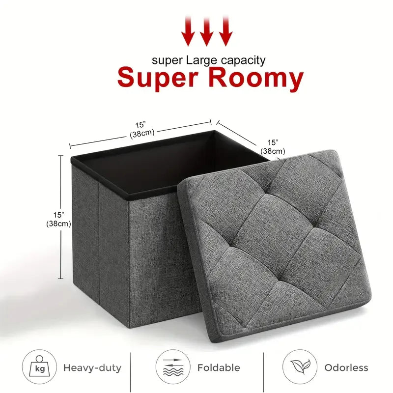 Heavy-Duty Folding Storage Ottoman Bench - Space-Saving Seat